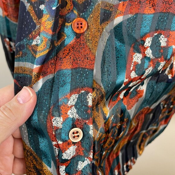 VTG Yves St Clair Metallic Shimmery Sheer Top Size 10 Teal Rust Fall Long Sleeve - Picture 4 of 13